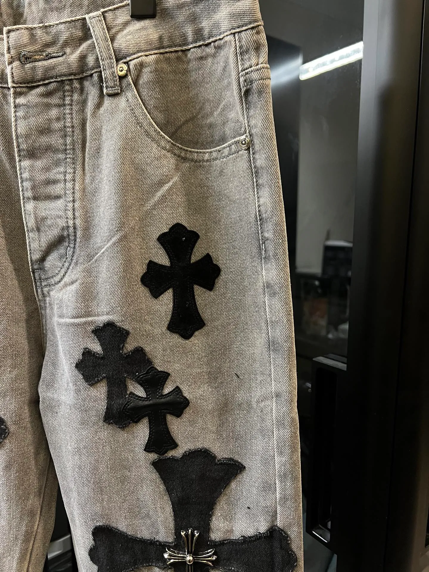 P270 [Special Version] Chrome Hearts/Chrome Heart 25Ss CH Large Cross Limited Blue Ox King Jeans (Gray) Size: 28 30 32 34 36 (corresponding to s-xxl) Detailed sizes can be found in Figure 9